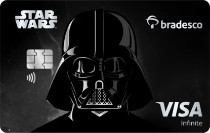 Cartão exclusivo da parceria entre Bradesco e Disney, decorado com o vilão Darth Vader dos filmes Star Wars.