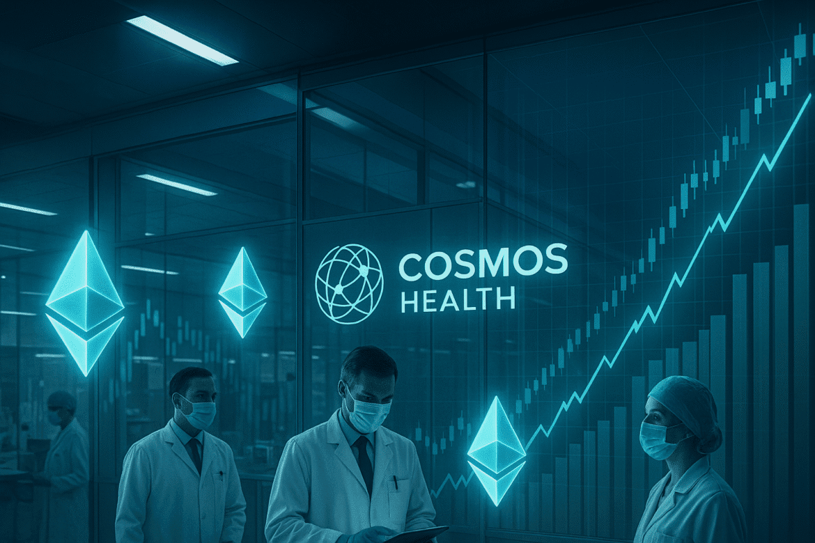 Cosmos Health aumenta suas participações em Ethereum para US$ 1,8 milhões sob instalação de ativos digitais de US$ 300 milhões.