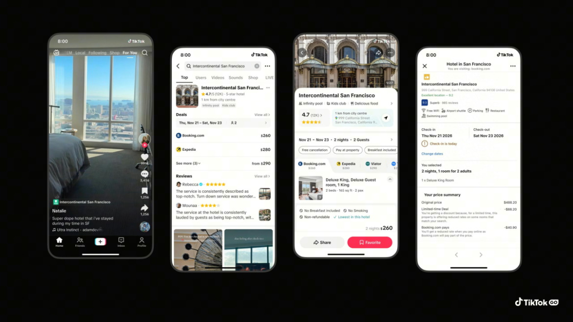 Em breve será possível reservar seu hotel ou passeio diretamente pelo TikTok.
