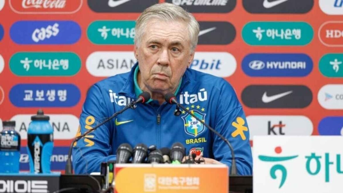 Torcedores brasileiros criticam as decisões de Ancelotti como treinador da seleção.